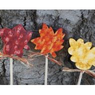 Cherables Fall Leaves Plant Sticks ( Set of 3 ) - Garden Wood Fall Decoration - Indoor or Outdoor