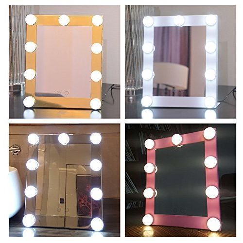  Cherish XT Lighted Vanity Mirror with 9 Dimmable Bulbs LED Makeup Mirror with Lights Desktop Bathroom Mirror Touch Screen (Pink)