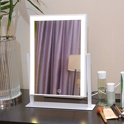  Cherish XT Hollywood Style Lighted Vanity Mirror Clock LED Makeup Mirror with Lights Desktop Bathroom Mirror Touch Screen and 360° Adjustable Angle (White)