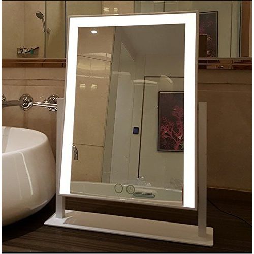  Cherish XT Hollywood Style Lighted Vanity Mirror Clock LED Makeup Mirror with Lights Desktop Bathroom Mirror Touch Screen and 360° Adjustable Angle (White)