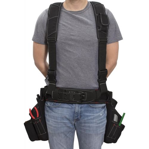  [아마존베스트]Dickies Work Gear Dickies 4-Piece Carpenters Rig, Padded Tool Belt Suspenders, Cooling Mesh, Leather Tool Belt, Steel Buckle, Black