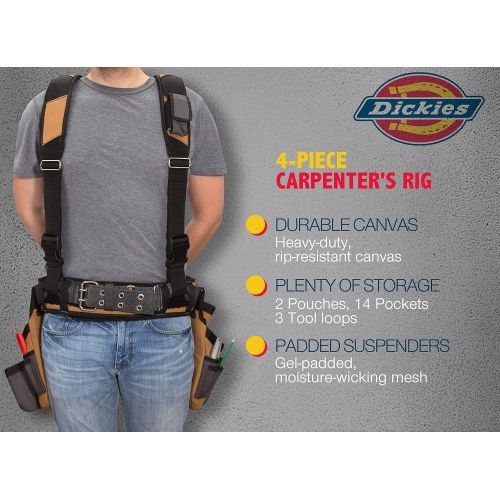  [아마존베스트]Dickies Work Gear Dickies 4-Piece Carpenters Rig, Padded Tool Belt Suspenders, Cooling Mesh, Leather Tool Belt, Steel Buckle, Black