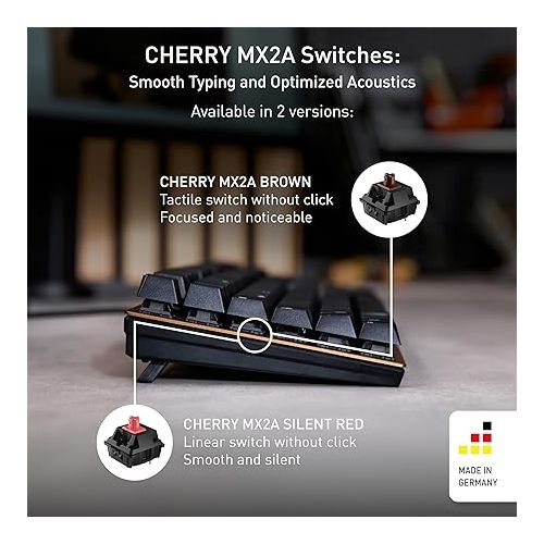  Cherry KC 200 MX Mechanical Office Keyboard with New MX2A switches. Modern Design with Metal Plate Frame. (Bronze W/MX2A Silent Red Switch)