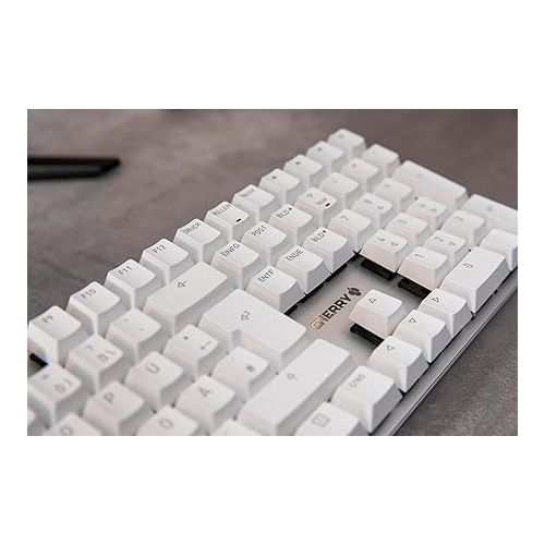  Cherry KC 200 MX Mechanical Office Keyboard with New MX2A switches. Modern Design with Metal Plate Frame. (White W/MX2A Silent Red Switch)