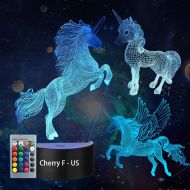 Cherry F - US 3D Unicorn Night Light3D Unicorn Lamp Three Pattern and 7 Colors with Remote 3D Optical...