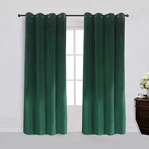  Cherry Home Super Soft Signature Velvet Curtains Dark-green Classic Blackout Panels Home Theater Grommet Drapes Eyelet 52Wx84L-inch Dark Green(1 panel)