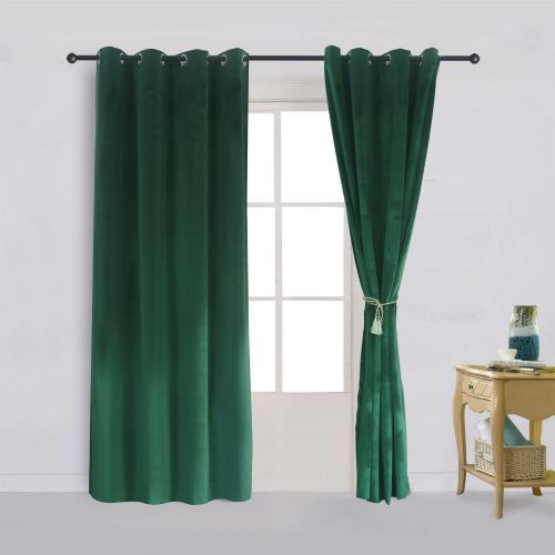  Cherry Home Super Soft Signature Velvet Curtains Dark-green Classic Blackout Panels Home Theater Grommet Drapes Eyelet 52Wx84L-inch Dark Green(1 panel)