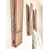 /Cherrytreegallery SUPER HUGE Jumbo Rustic 12 Decorative Clothespin in Walnut Finish, Photo Note Holder for Home Office, Kids Drawing Display, Bathroom Hooks