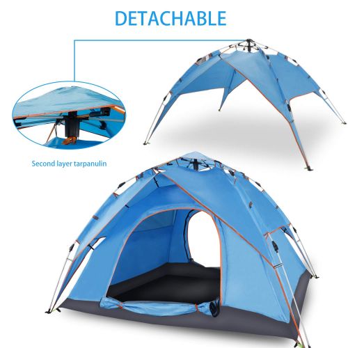  Cheryu Automatic Hydraulic Double Layers Tent for Camping Beach Outdoor Hiking Fishing Travel, UV Protection Waterproof Pop Up 2 3 4 Persons 4 Season Backpacking Tent with Carry Ba