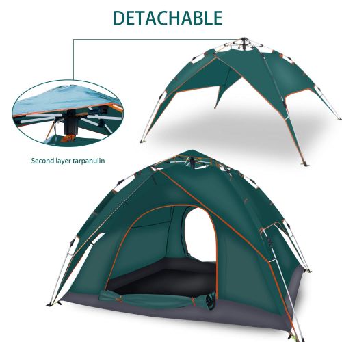  Cheryu Automatic Hydraulic Double Layers Tent for Camping Beach Outdoor Hiking Fishing Travel, UV Protection Waterproof Pop Up 2 3 4 Persons 4 Season Backpacking Tent with Carry Ba