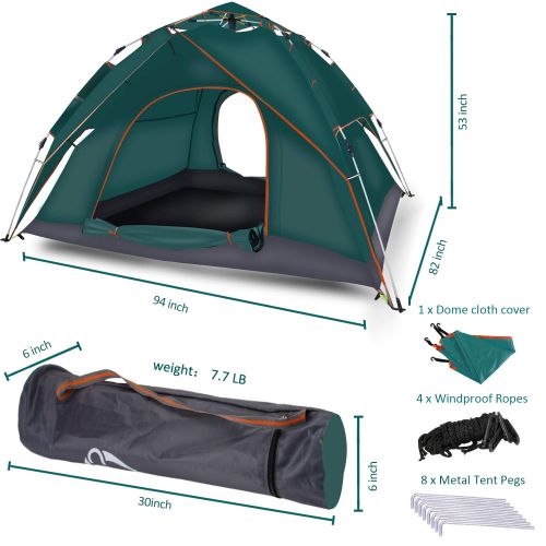  Cheryu Automatic Hydraulic Double Layers Tent for Camping Beach Outdoor Hiking Fishing Travel, UV Protection Waterproof Pop Up 2 3 4 Persons 4 Season Backpacking Tent with Carry Ba