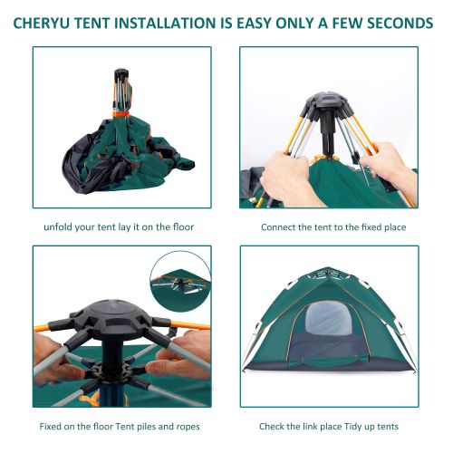  Cheryu Automatic Hydraulic Double Layers Tent for Camping Beach Outdoor Hiking Fishing Travel, UV Protection Waterproof Pop Up 2 3 4 Persons 4 Season Backpacking Tent with Carry Ba