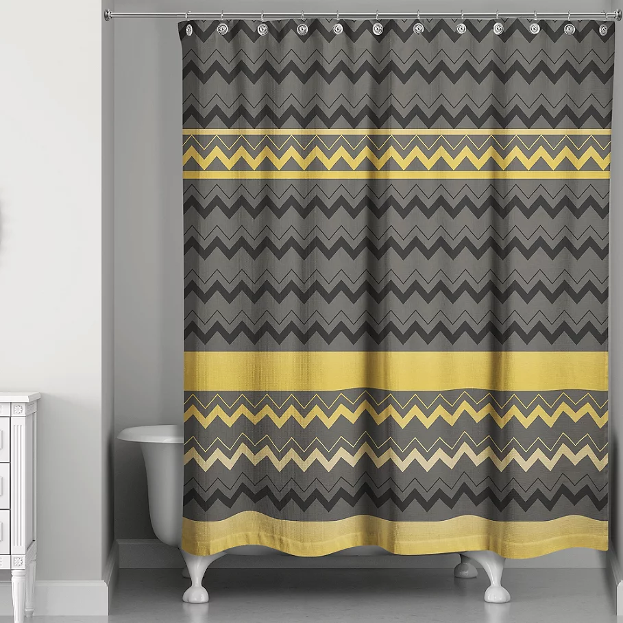 Chevron Stripes Shower Curtain in BlackGold