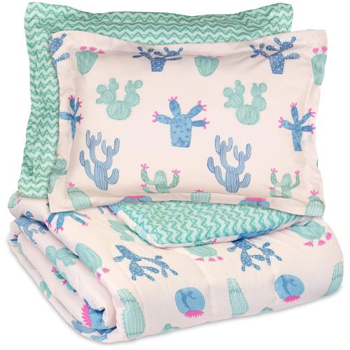  MISC 2 Piece Cactus Comforter Twin Set Cactus Bedroom Bedding Girl Kids Cactaceae Desert Plant Botanic Themed Chevron Zigzag Pattern, Polyester