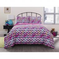 7 PIece Girls Cheetah Chevron Pattern Comforter Sheets Set Queen Set, Abstract Purple Blue Yellow, Bedding, Stylish African Safari Zoo Animal Zig Zag Stripes Design