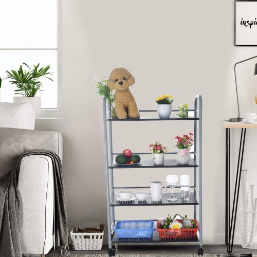 Chezaa Kitchenware 4-Shelf Storage Rack,Microwave Oven Holder Wheeled Trolley,for Kitchen Bathroom Reading Room Living Room- Ship from USA