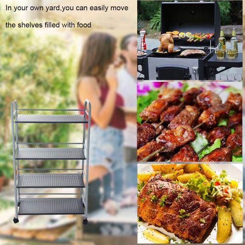  Chezaa Kitchenware 4-Shelf Storage Rack,Microwave Oven Holder Wheeled Trolley,for Kitchen Bathroom Reading Room Living Room- Ship from USA