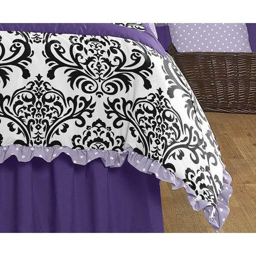  Chezmoi Sweet Jojo Designs Sloane Lavender Purple White Polka Dot and Damask 3 Piece Girls Full/Queen Bedding Set