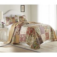 Chezmoi Collection Delaney 2-Piece Floral Patchwork Reversible 100% Cotton Vintage Washed Quilt Set