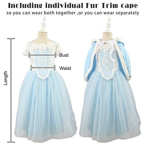  Chfcmboon Frozen Kids Girls Dresses Costume Snow White Princess Party Fancy Dress + Cape New Year Gift
