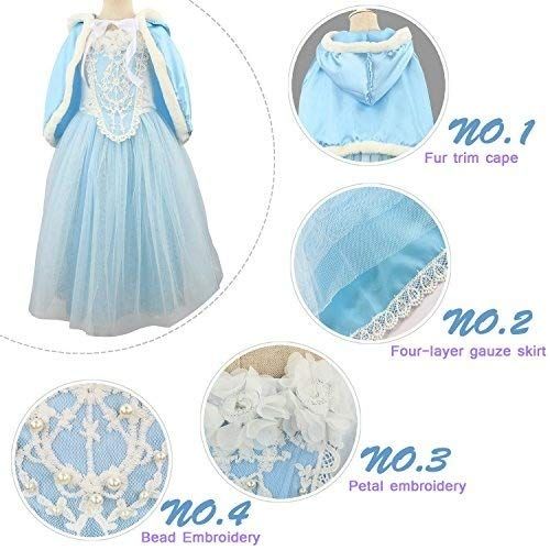  Chfcmboon Frozen Kids Girls Dresses Costume Snow White Princess Party Fancy Dress + Cape New Year Gift