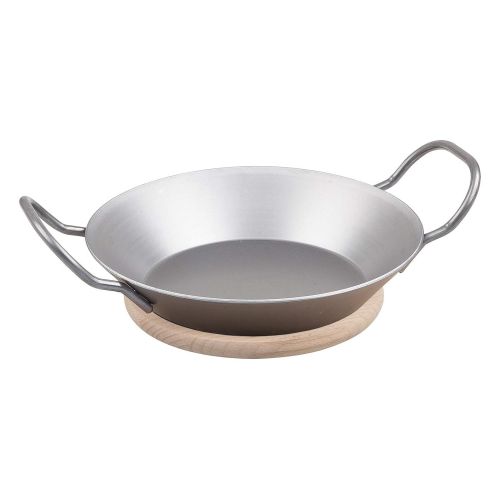  Chg chg Set 338-62 Schlemmer-Eisenpfannchen, Ø 24 cm mit hochwertigem Servierbrett aus Buchenholz, Ø 20,5 cm, Made in Germany, Eisen, 1.2 liters, silber