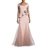Chiara Boni Lady Cap-Sleeve Peplum Mermaid Gown, Pink