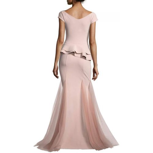  Chiara Boni Lady Cap-Sleeve Peplum Mermaid Gown, Pink