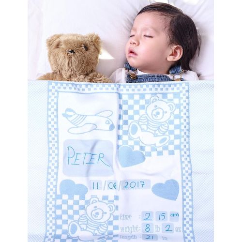  Chiara Rose Milestone Newborn Baby Blanket Personalized Photography Background First Day Toddler Blanket Teddy Bear Blue