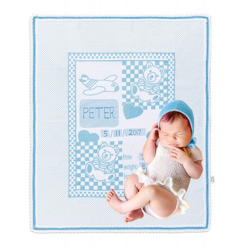  Chiara Rose Milestone Newborn Baby Blanket Personalized Photography Background First Day Toddler Blanket Teddy Bear Blue