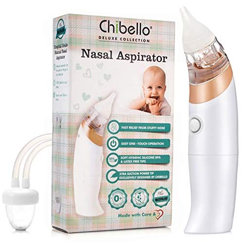  [아마존베스트]Chibello Baby Nasal Aspirator-Provides Safe Nose Suction and Gently Clears Infants Mucus. Battery Operated with 3 sizes of Silicone Tips and Manual Snot Booger Sucker and Remover f