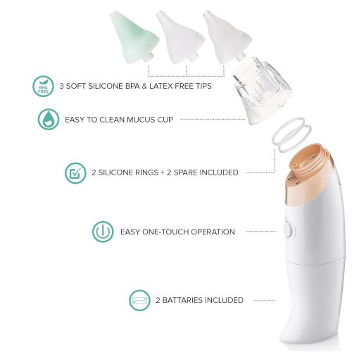  [아마존베스트]Chibello Baby Nasal Aspirator-Provides Safe Nose Suction and Gently Clears Infants Mucus. Battery Operated with 3 sizes of Silicone Tips and Manual Snot Booger Sucker and Remover f