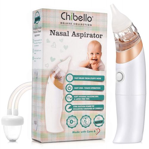  [아마존베스트]Chibello Baby Nasal Aspirator-Provides Safe Nose Suction and Gently Clears Infants Mucus. Battery Operated with 3 sizes of Silicone Tips and Manual Snot Booger Sucker and Remover f