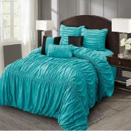 Chic 7 Pc Adorable Turquoise Blue Comforter Twin, All Seasons Modern Fluffy Lightweight Teal Bedding Set Attractive Elegant Design Charming Style Girl Comforter Set High-Class Luxurious