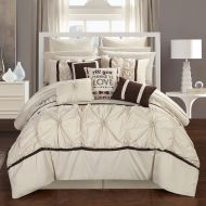 Chic Home 16-Piece Legaspi Floral Pinch Pleat Ruffled Designer Embellished King Bed In a Bag Comforter Set White With sheet set