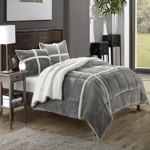  Chic Home Chloe Plush Microsuede Sherpa Lined Silver 7 Piece Comforter Bed In A Bag Set