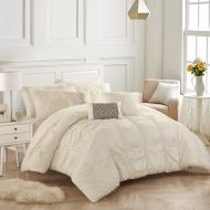 Chic Home 10-Piece Luna Pinch Pleated, ruffled and pleated complete King Bed In a Bag Comforter Set Beige Sheets set and Decorative pillows included