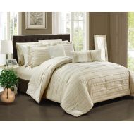 Chic Home 10-Piece Zarina Complete ruffles and Reversible Printed Queen Bed In a Bag Comforter Set Beige Sheets Included