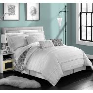 Chic Home 11-Piece Maeve Pleated and Ruffled REVERSIBLE Paisley Floral Print King Bed In a Bag Comforter Set White With sheet set