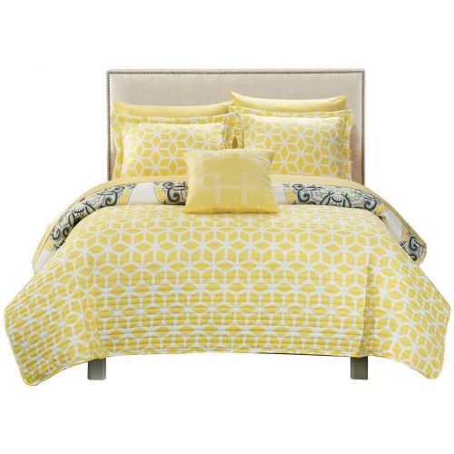  Chic Home Madrid Mirador Medallion Reversible 8 Piece Quilt Set Yellow