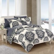 Chic Home 3-Piece Aragona Super soft microfiber Large Printed Medallion REVERSIBLE with Geometric Printed Backing FullQueen Duvet Cover Set Navy
