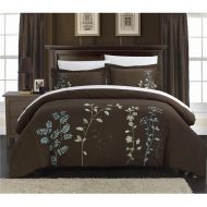 Chic Home DS2941-US Kylie Floral Embroidered Duvet Set - Brown - Queen - 3 Piece