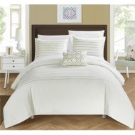 Chic Home DS4016-BIB-US 8 Piece Khalil Super Soft Microfiber Stitch Embroidered King Bed in a Bag Duvet Set, Beige with White Sheets