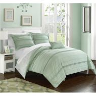 Chic Home DS2347-US 4 Piece Esme Pleated & Ruffled Reversible Paisely Floral Print Queen Duvet Cover Set, Green