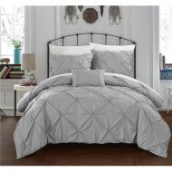 Chic Home DS2505-US 3 Piece Yvonne Duvet Ruffled Pinch Pleat Design Cover Set, Silver