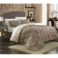 Chic Home DS3851-US Tulsa Pinch Pleat Duvet Set - Taupe - King - 3 Piece