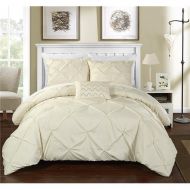 Chic Home DS2446-US 4 Piece Yvonne Duvet Ruffled Pinch Pleat Design Cover Set, Beige