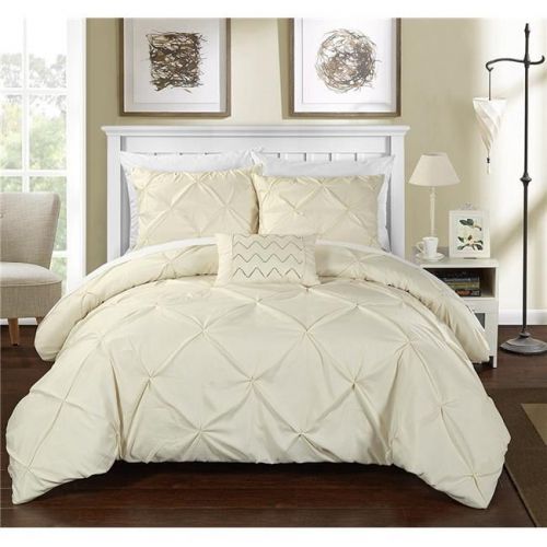  Chic Home DS2446-US 4 Piece Yvonne Duvet Ruffled Pinch Pleat Design Cover Set, Beige