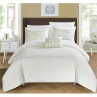 Chic Home DS4026-US 4 Piece Khalil Super Soft Microfiber Stitch Embroidered Queen Duvet Cover Set, Beige Shams & Decorative Pillow