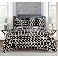 Chic Home DS4033-BIB-US 7 Piece Sardinia Super Soft Microfiber Large Printed Medallion Reversible with Geometric Printed Backing King Bed in a Bag Duvet Set, Black with Sheet Set